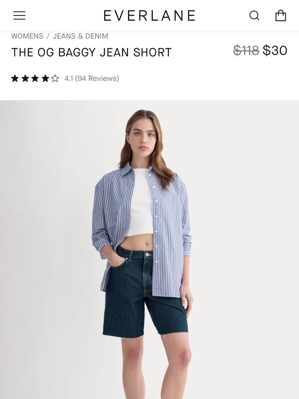 Everlane OG Baggy Jean Shorts - Medium Blue